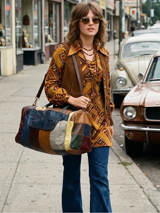 Handbags - Vintage 60 70’s Patchwork 100% Genuine Leather Duffel Travel Bag Vacation Retro
